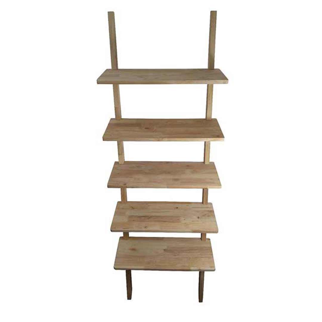 Scandi Natural Timber Bookcase Bookshelf 5 TIER Shelf Storage Ladder