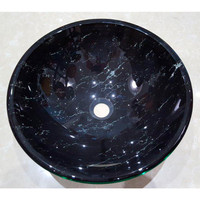Castano Glass Vanity Sink Bathroom Vessel Round Basin Black Marble BMRDGB