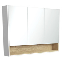 Fienza Satin White 1200 Mirror Cabinet with Display Shelf and Scandi Oak Insert PSC1200SMWS