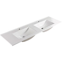 Fienza Vanessa 1500 Double Bowl Poly Marble Basin Top Gloss White Three Tap Holes 1500mm x 460mm 150VAND-3