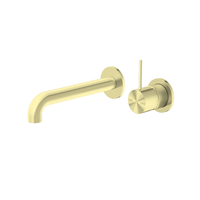 Nero Tapware Mecca Wall Basin Mixer Separate Back Plate Handle Up 160mm Spout Brushed Gold NR221910d160BG