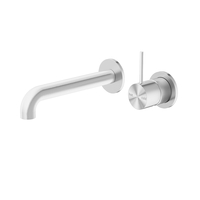 Nero Tapware Mecca Wall Basin Mixer Separate Back Plate Handle Up 230mm Spout Brushed Nickel NR221910d230BN