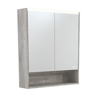 Fienza 750 LED Mirror Cabinet with Display Shelf Industrial Grey PSC750SX-LED