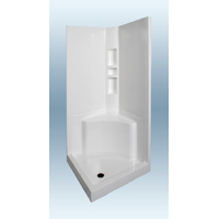Shower Enclosure 90cm Wide Bathroom Recess & Seat 2 Sided Fibreglass Cubicle SS9090198LS