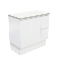 Fienza Bathroom Vanity 900 Cabinet on Kickboard Cupboard Fingerpull Satin White 90ZKR
