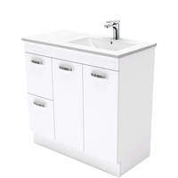Fienza Dolce Unicab 900 Offset Vanity on Kickboard Right Basin White TCL90RNKW
