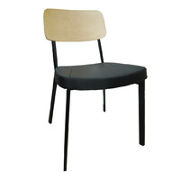Restaurant Dining Room Chair Metal Stackable Cafe Chairs Black Padded Vinyl Seat Oak Timber Back Estelle