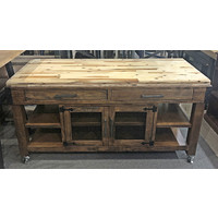 Paso Timber Butchers Block Mobile Kitchen Chopping Board Work Bench Island Trolley