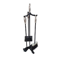 Fire Tool Set 3 Piece + Stand Fireplace Firetool Set Black with Nickel Plated Handles FP236SNP