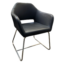 Sled Base Tub Chair Lounge Bedroom Waiting Room Chairs Metal Frame and Black Vinyl Seat Constantine