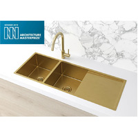 Meir Lavello Stainless Steel Kitchen Sink Double Bowl & Drainboard 1160 X 440 Tiger Bronze MKSP-D1160440D-BB