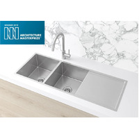 Meir Lavello Stainless Steel Kitchen Sink Double Bowl & Drainboard 1160 X 440 Silver MKSP-D1160440D