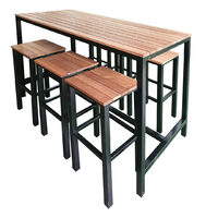 Outdoor High Table and Chairs Galvanised 1500mm Wide Powder Coated Black Bar Dining Furniture Set 7 Piece Setting