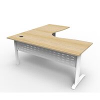 Open Workstation 1500mm x 1500mm Single Sided White Metal Desk Oak Top Rapideline Deluxe Rapid Span RSCWS151575M