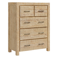 Timber Tallboy 5 Drawer Chest of Drawers  920 x 420 x 1200H Canton 6517 CBT