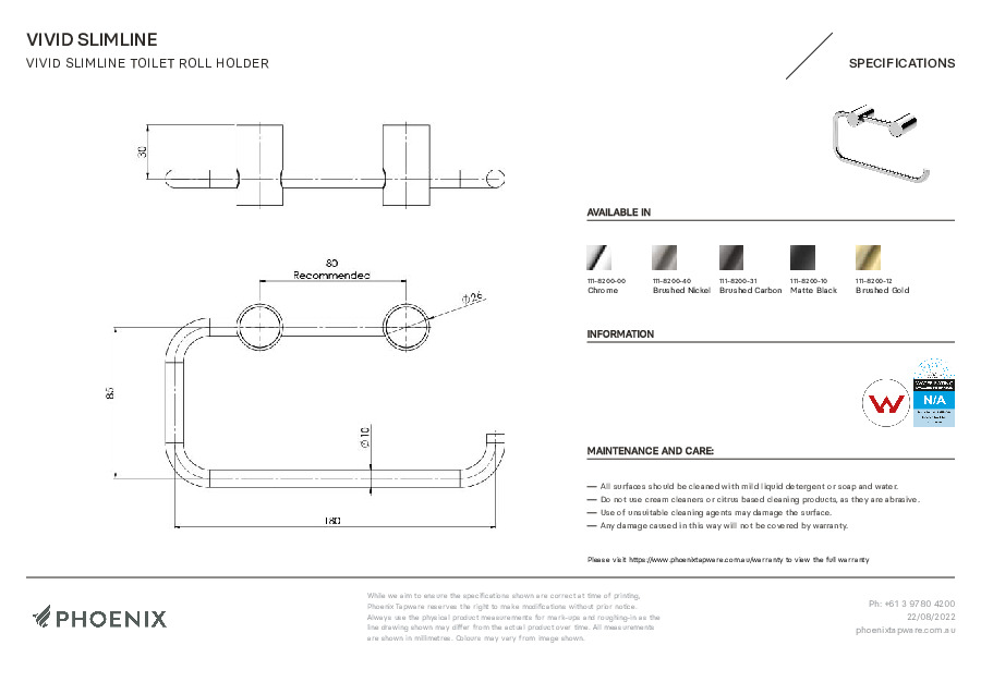 Phoenix Tapware Toilet Roll Holder Vivid Slimline Brushed Carbon 111820031