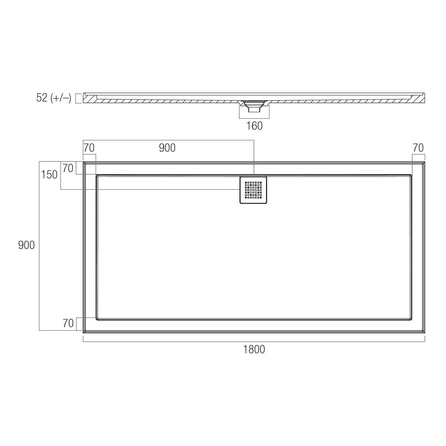 Oceano Shower Base 1800 x 900mm Rear Outlet Solid Cast Construction
