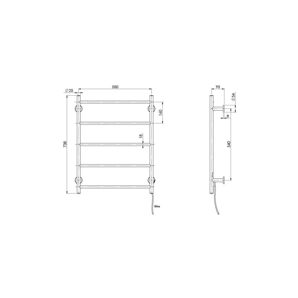 Phoenix Tapware Heated Towel Rack Ladder 550 x 740mm Round Plate Matt
