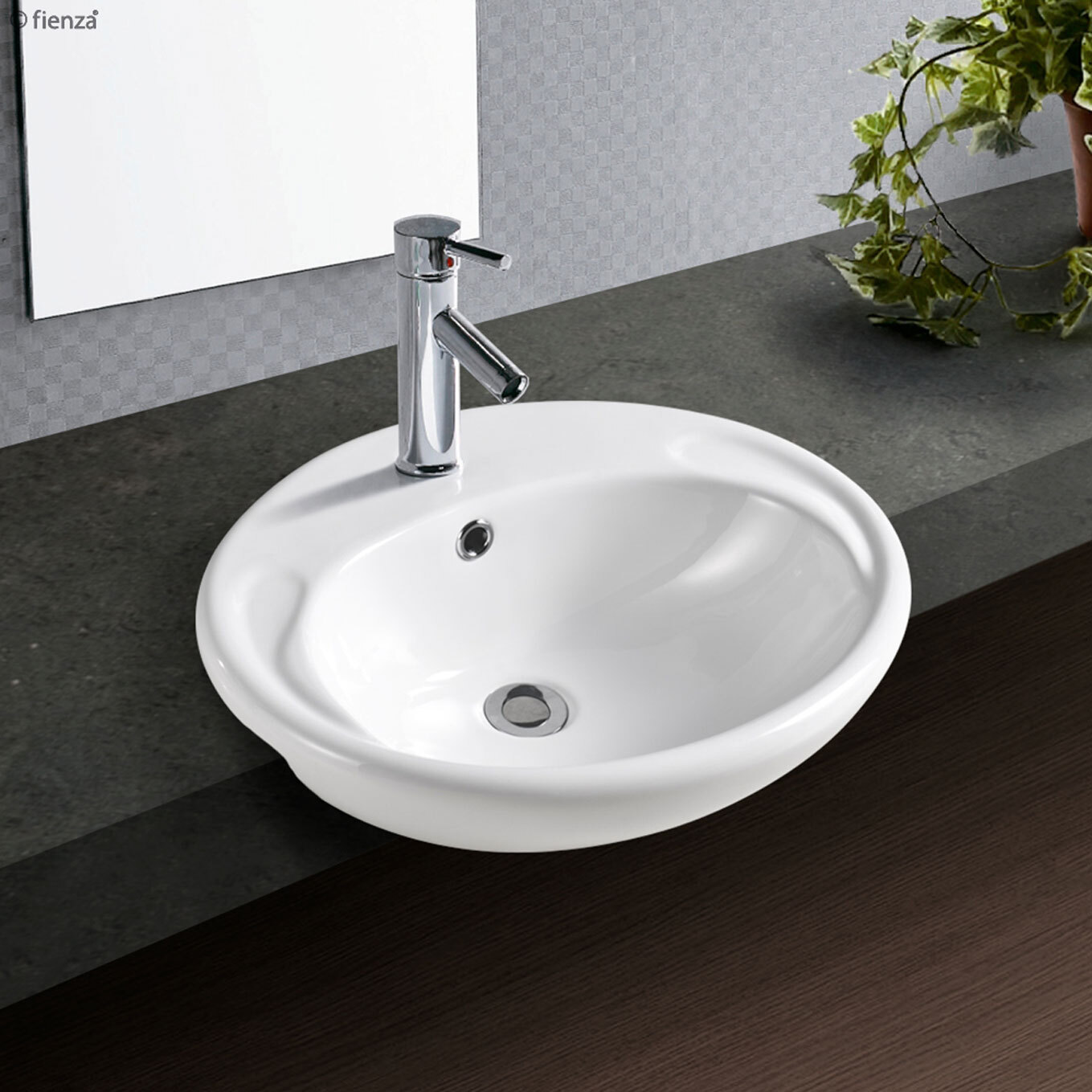 Fienza Micki Semi Recessed Basin Gloss White No Tap Hole 515mm x 430mm