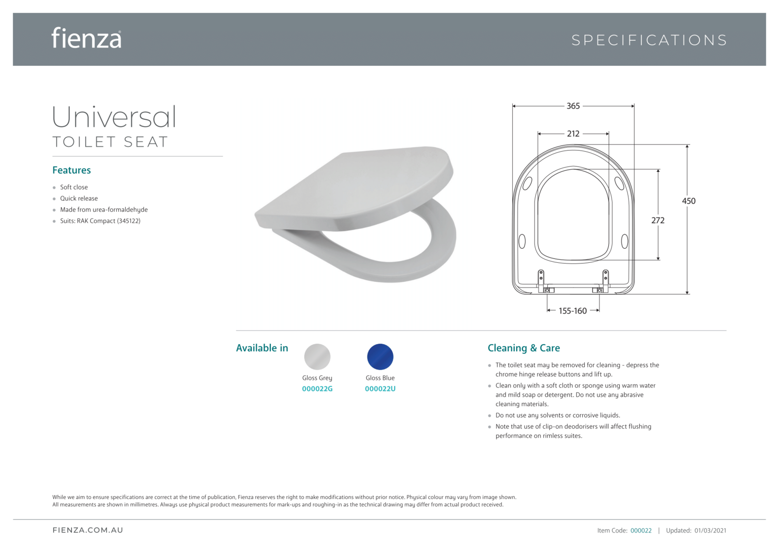 Fienza Gloss Grey Soft Close Universal Toilet Seat 000022G