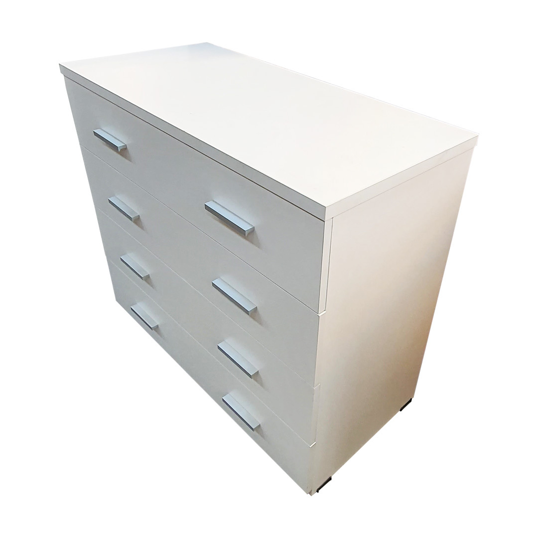 4 Drawer Chest of Drawers 900mm Wide Bedroom Clothes Storage Unit Melamine Hugo White HC 16