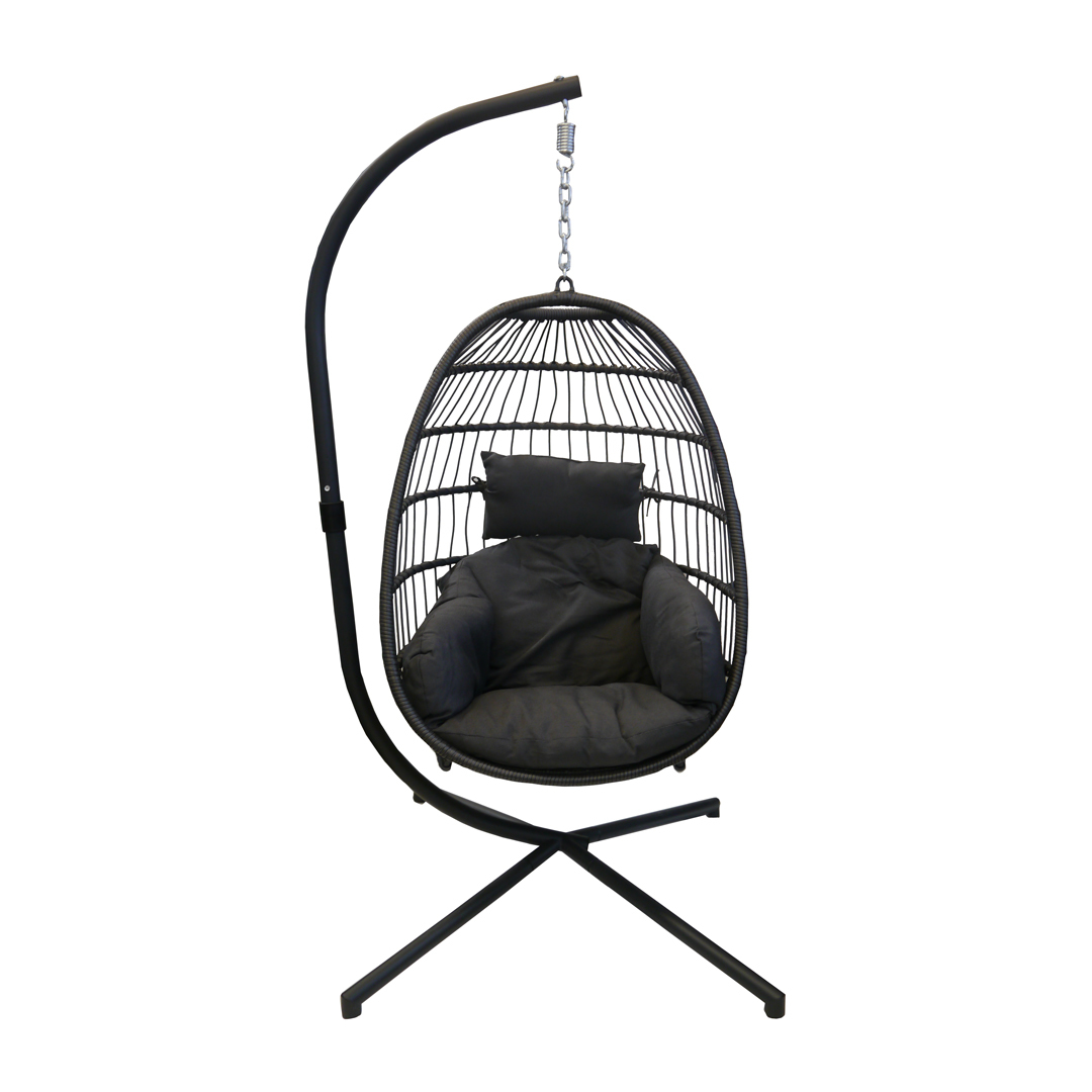 Outdoor Swinging Hanging Egg Pod Chair Hammock Wicker and Metal Grey