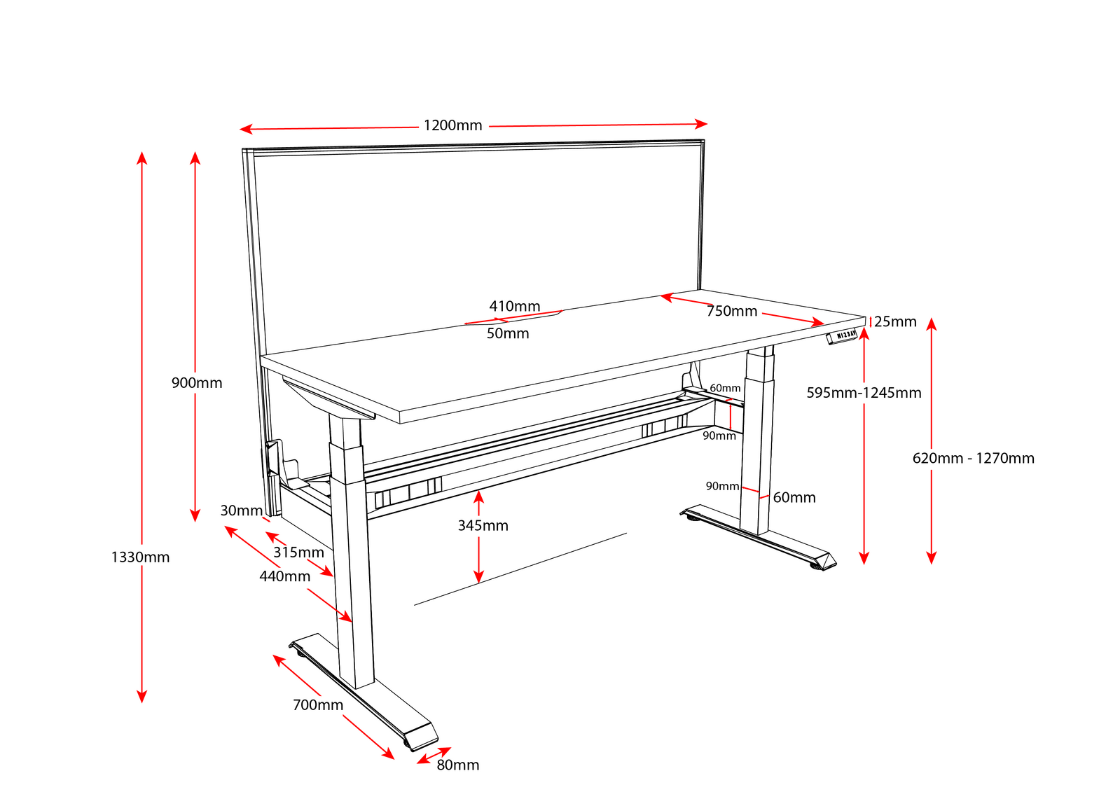 Electronic Sit Stand Desk Single Sided Workstation 1200mm Office