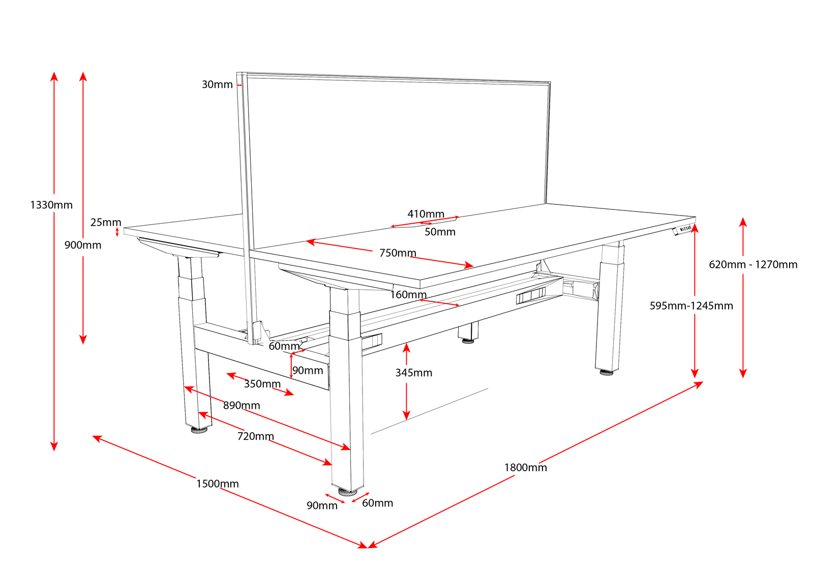 Electronic Sit Stand Back to Back Office Desk 1800mm x 1500mm