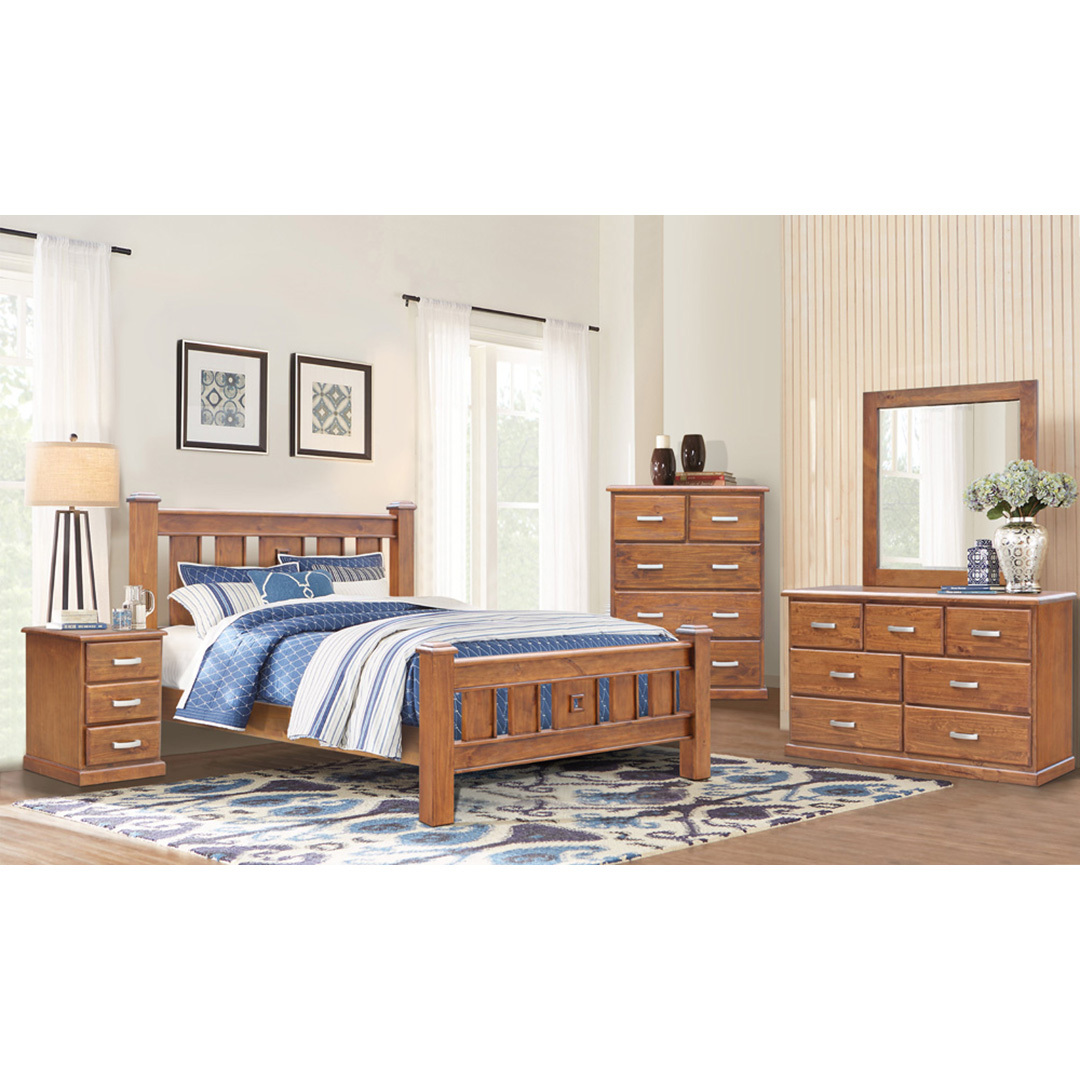 Homefurn Double Bed NZ Grade Pine Timber Arizona Country Walnut 1013 AFD