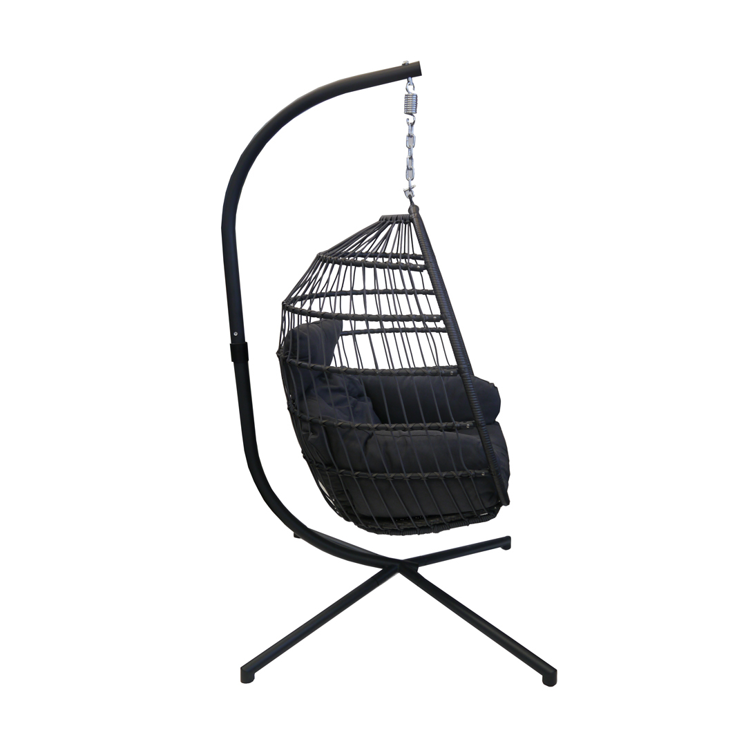 Outdoor Swinging Hanging Egg Pod Chair Hammock Wicker and Metal Grey Patio Furniture