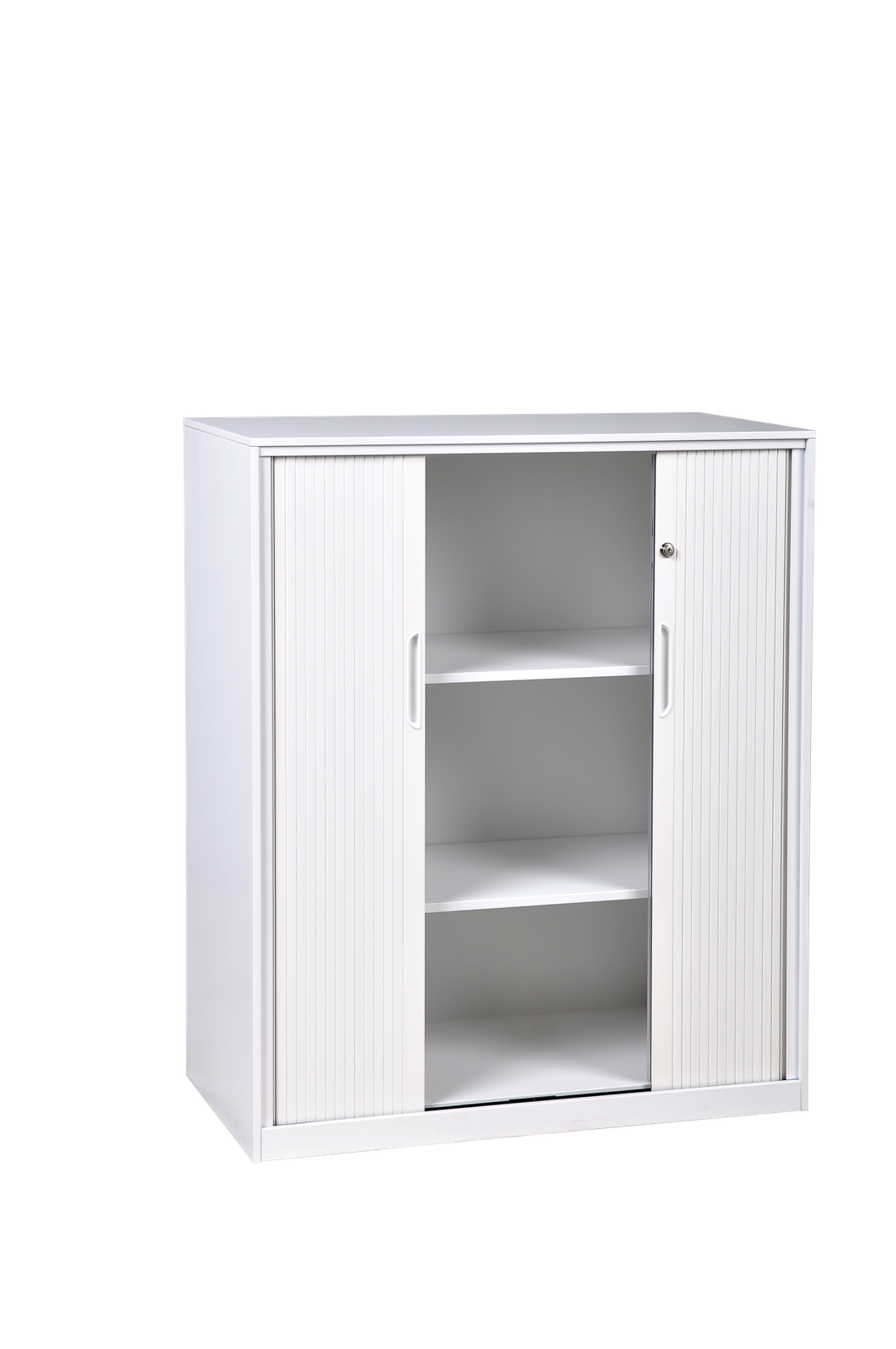 Metal Tambour Door Lockable 2 Adjustable Shelves Cupboard White