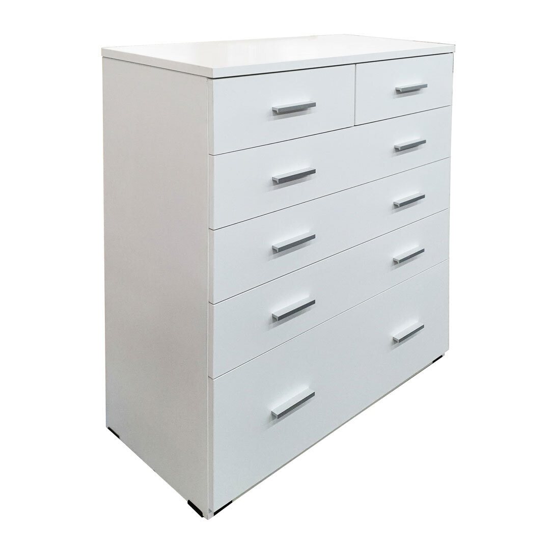 Hugo Tallboy 6 Drawer Chest of Drawers Clothes Storage Unit Riteway White 900 x 430 x 1150mm High