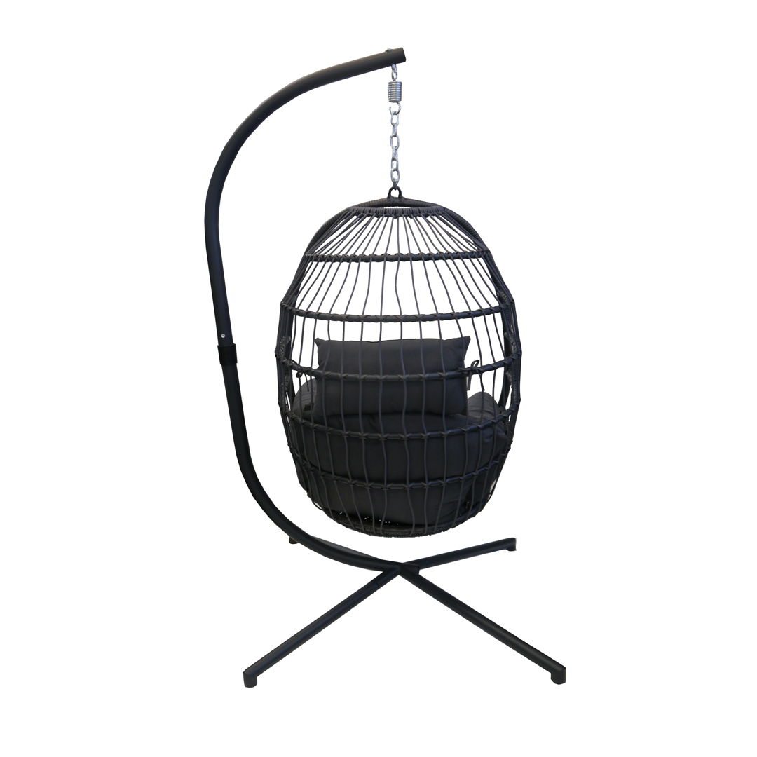 Outdoor Swinging Hanging Egg Pod Chair Hammock Wicker and Metal Grey