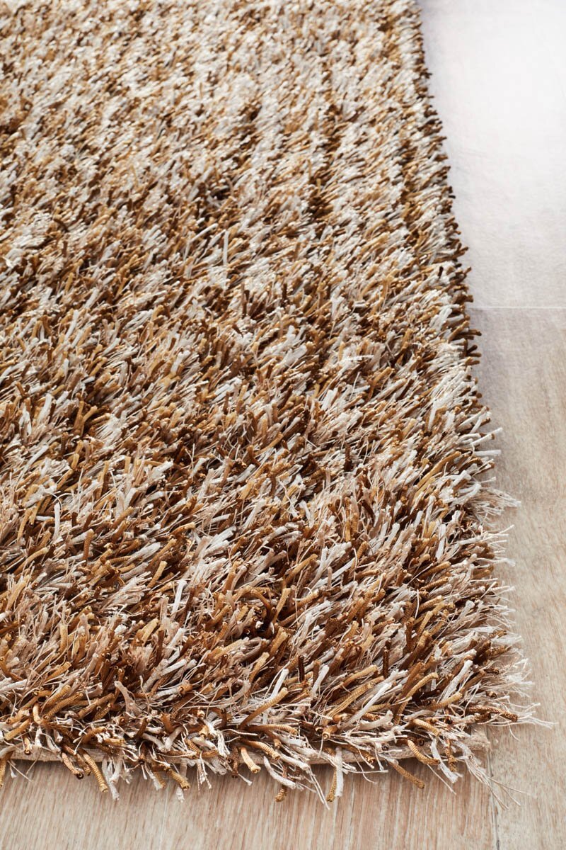 Rug Culture Metallic Noodle Shag Flooring Rugs Area Carpet Beige 130x70cm
