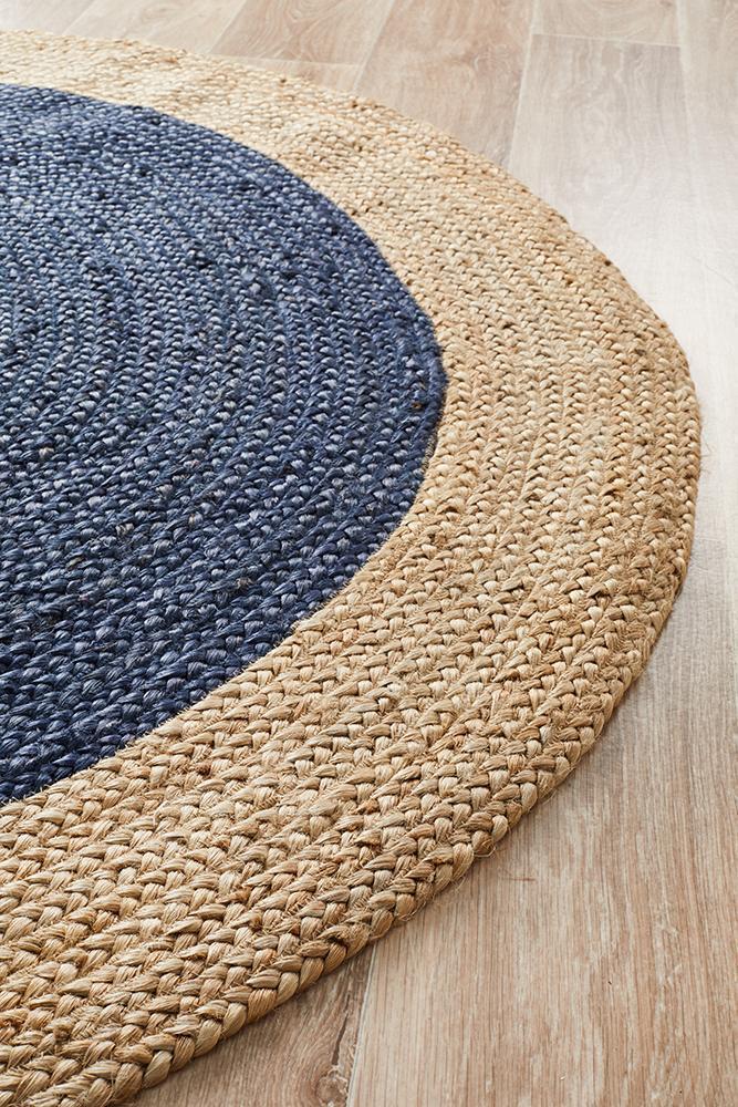 Rug Culture Round Jute Natural Flooring Rugs Area Carpet Navy 150x150cm