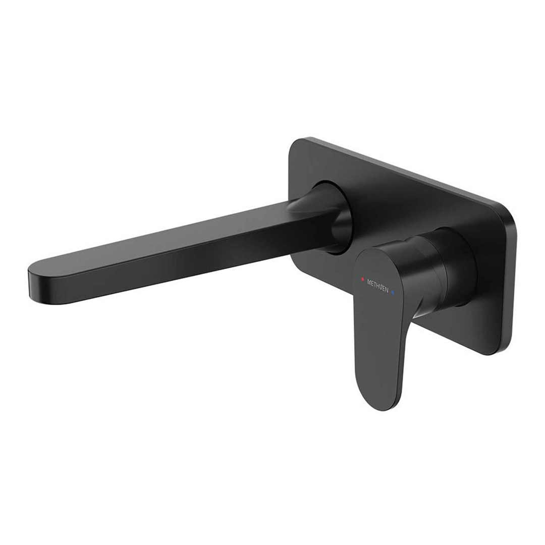 Methven Basin Mixer with 200mm Spout Wall Plate Mount Bathroom Tap Matte Black Glide 03-9814MBK