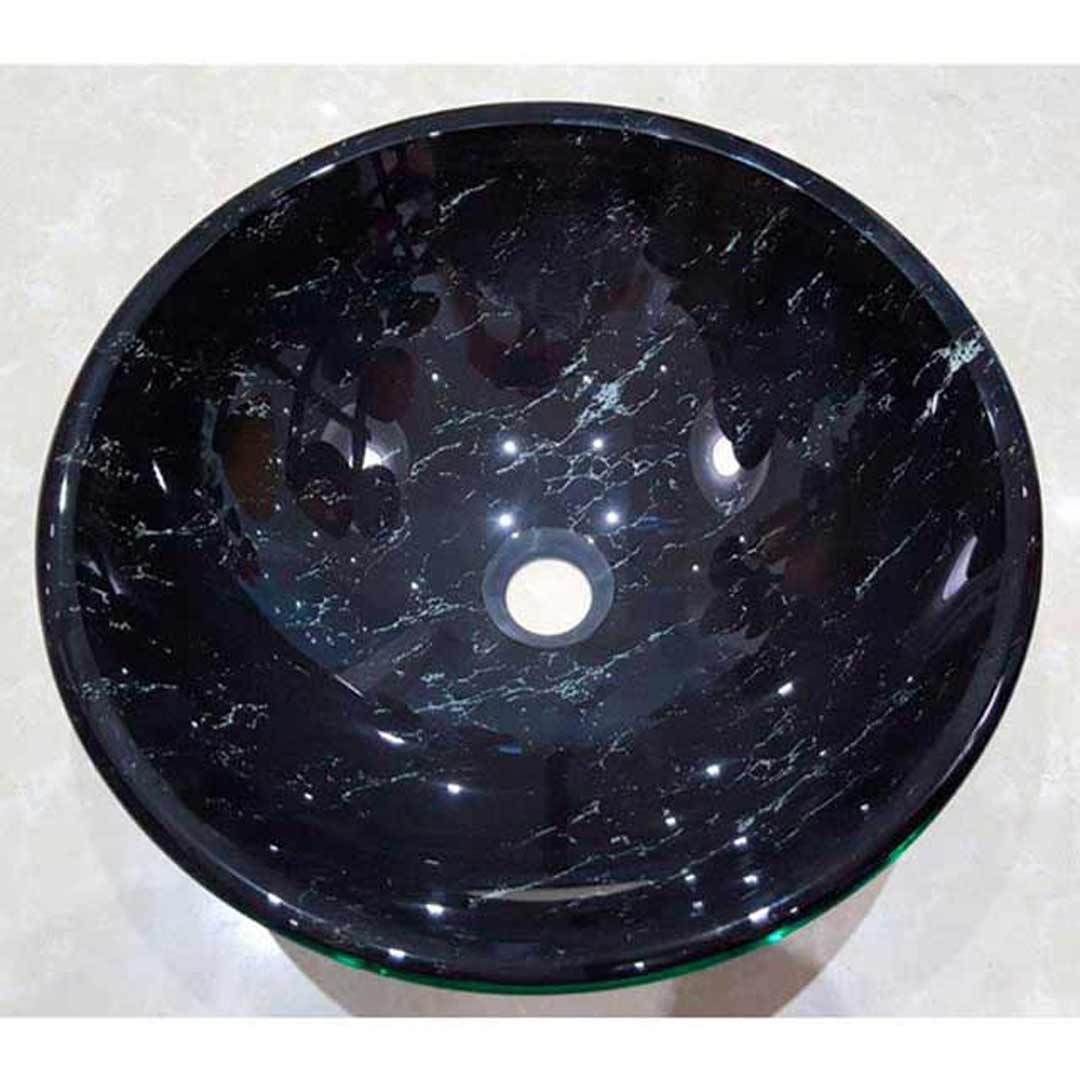 Castano Glass Vanity Sink Bathroom Vessel Round Basin Black Marble BMRDGB
