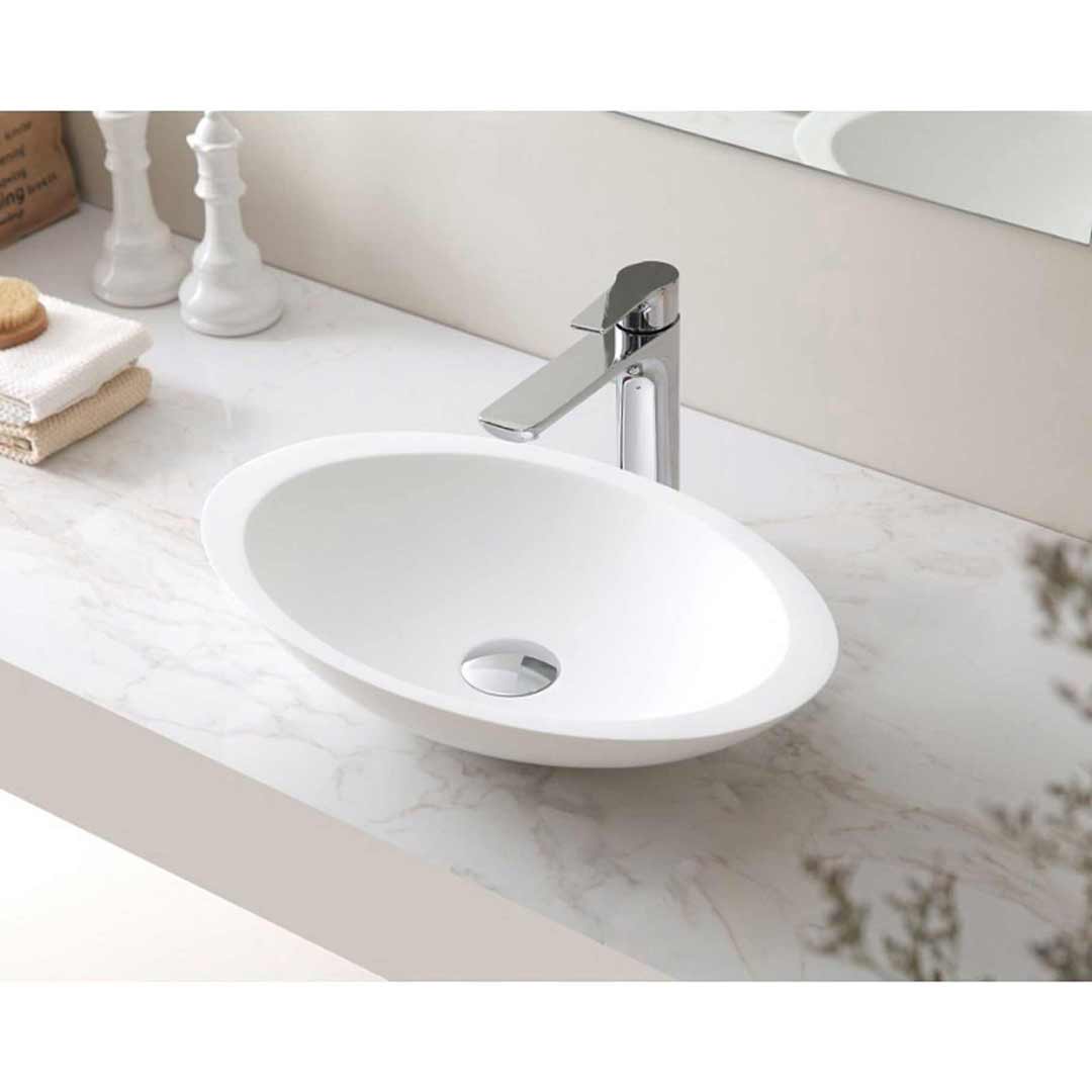 SI Aust Group Marble Stone Basin Above Counter Oval Shape Gloss White Phoenix SI A23G-500