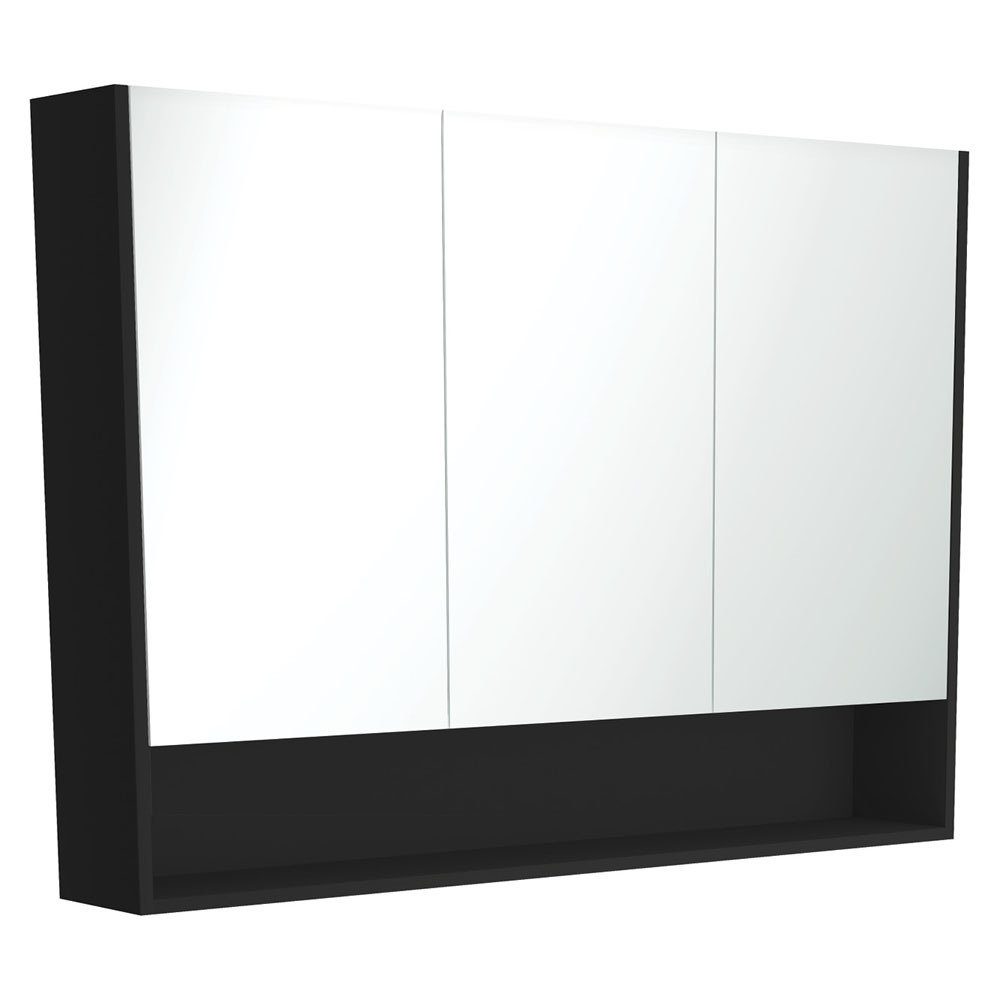 Fienza Satin Black 1200 Mirror Cabinet with Display Shelf PSC1200SB