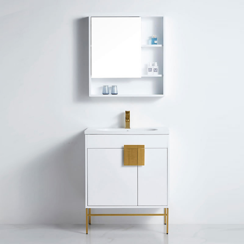BNK Shaving Mirror Cabinet and Bathroom Vanity Cabinet 750mm White Gold Spoleto MC-61075 & CB-41075