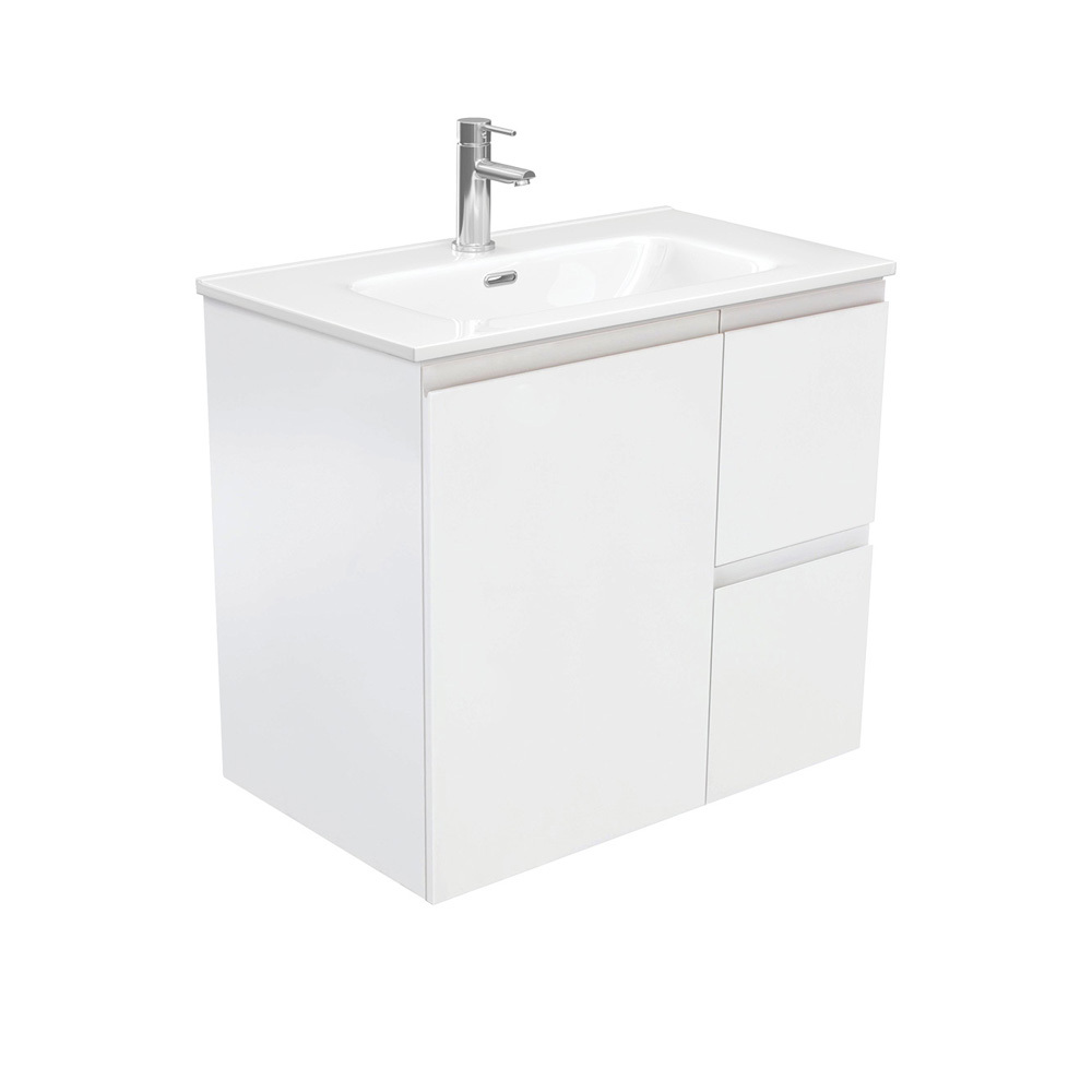 Fienza Joli Fingerpull Bathroom Wall Hung Vanity 750 Satin White JOL75ZR
