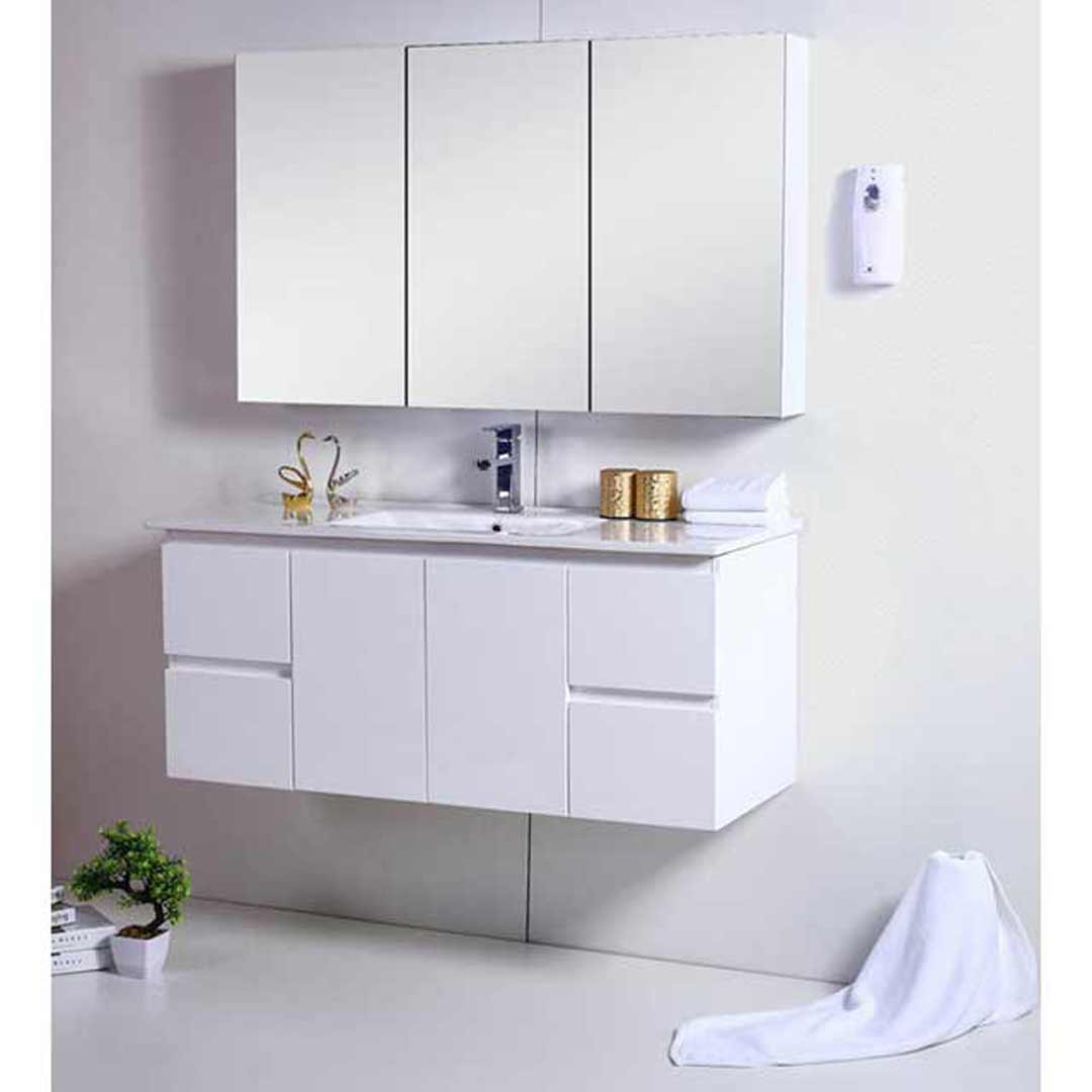 Drawer Unit 1200 mm White Gloss Bathroom Vanity Furniture Basin Back to Wall Toilet 