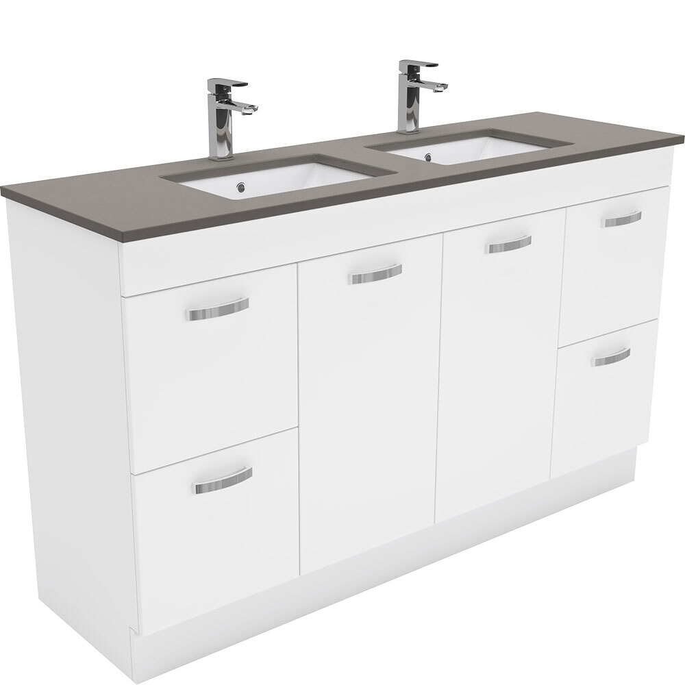 Fienza Sarah Dove Grey Undermount Double Bowl UniCab1500 Vanity on
