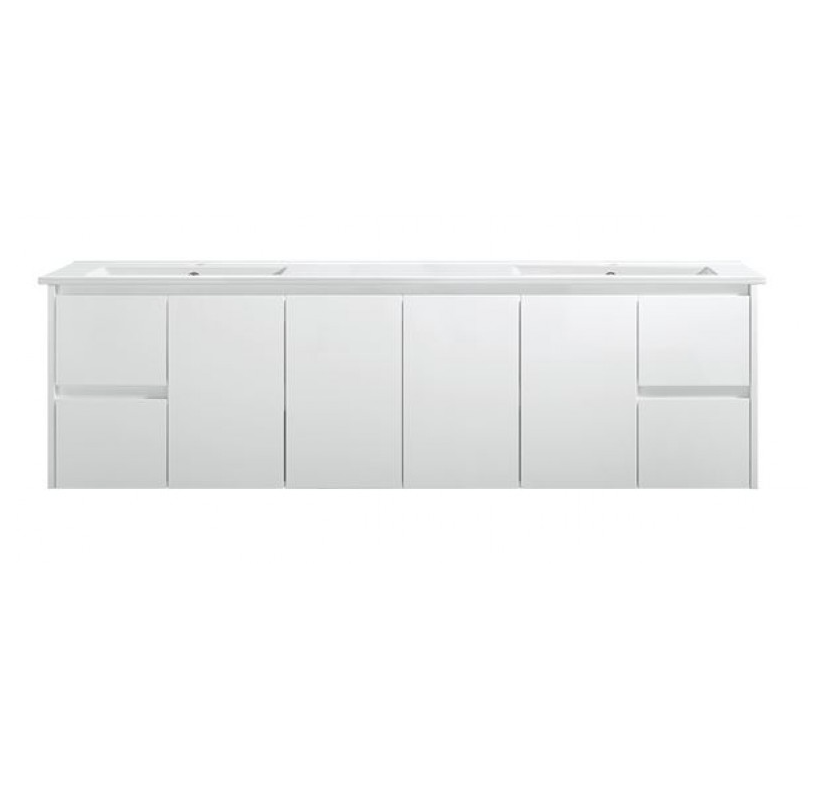 Sunny Group Willow Series 1800 Wall Hung Vanity Gloss White with Ceramic Top WH8027-1800W-SD