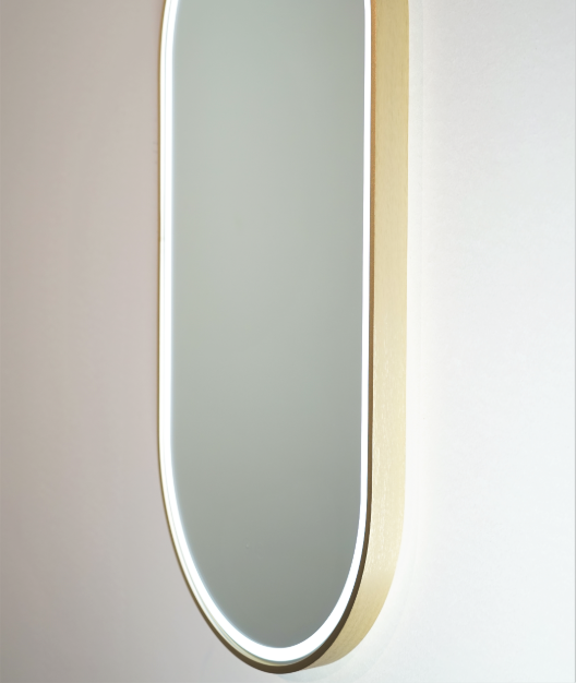 Remer LED Bathroom Mirror with Demister Gatsby Brushed Brass Frame 900mm x 4500mm G4590D-BB