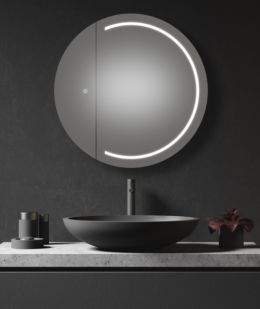 Remer Pearl Round Shaving Cabinet & Bathroom Mirror LED Lighting with Demister 900mm P90D