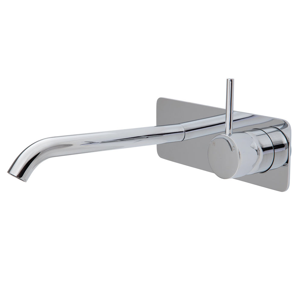 Fienza Up Wall Basin Bath Mixer Set Chrome Square Plate 200mm Outlet Kaya 228119-200