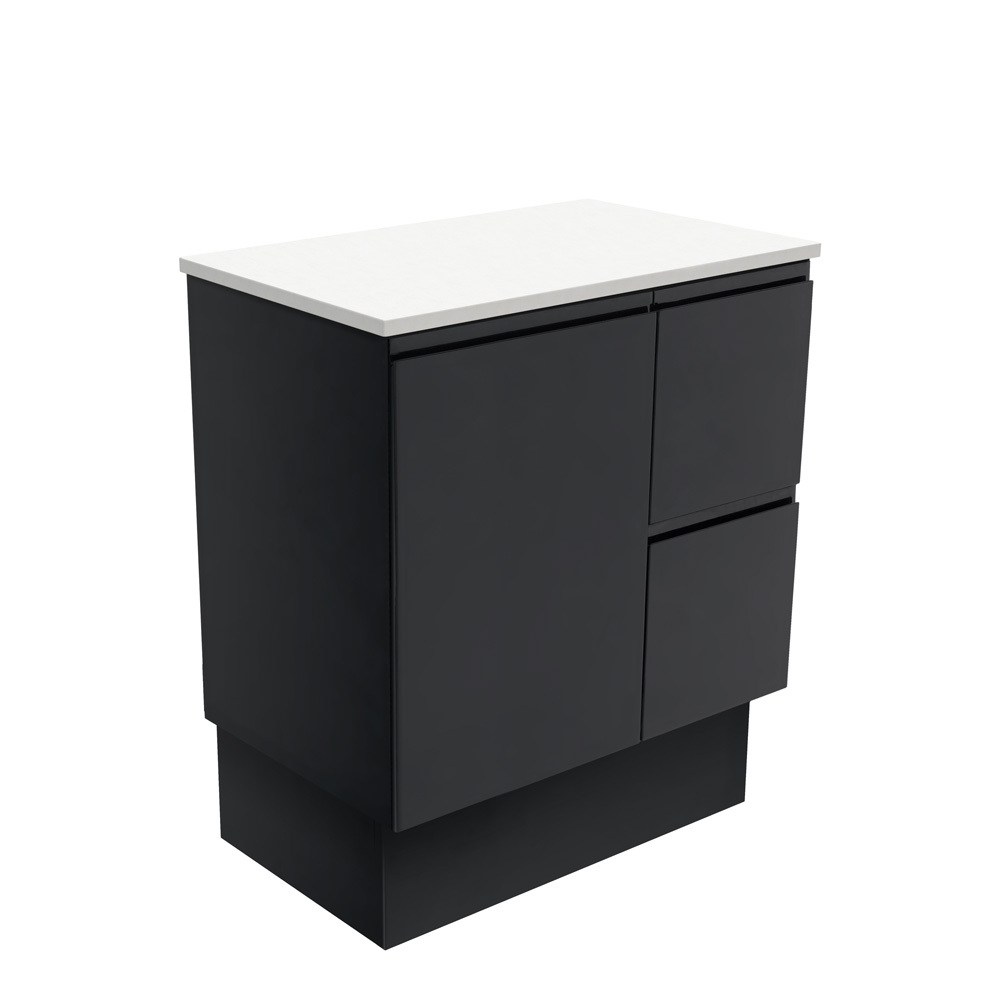 Fienza Bathroom Vanity 750 Cabinet on Kickboard Cupboard Fingerpull Satin Black 75ZBKR