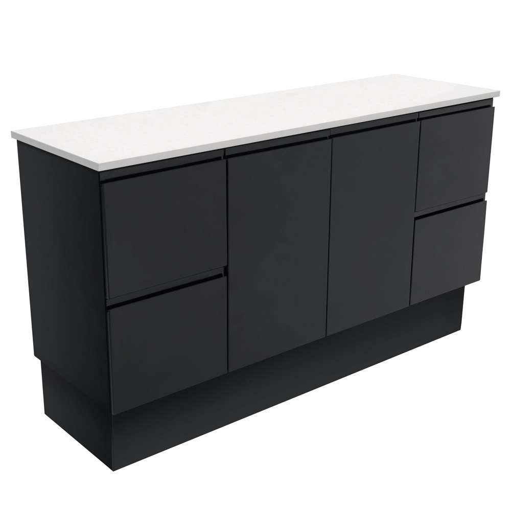 Fienza Bathroom Vanity 1500 Cabinet on Kickboard Cupboard Fingerpull Satin Black 150ZBK