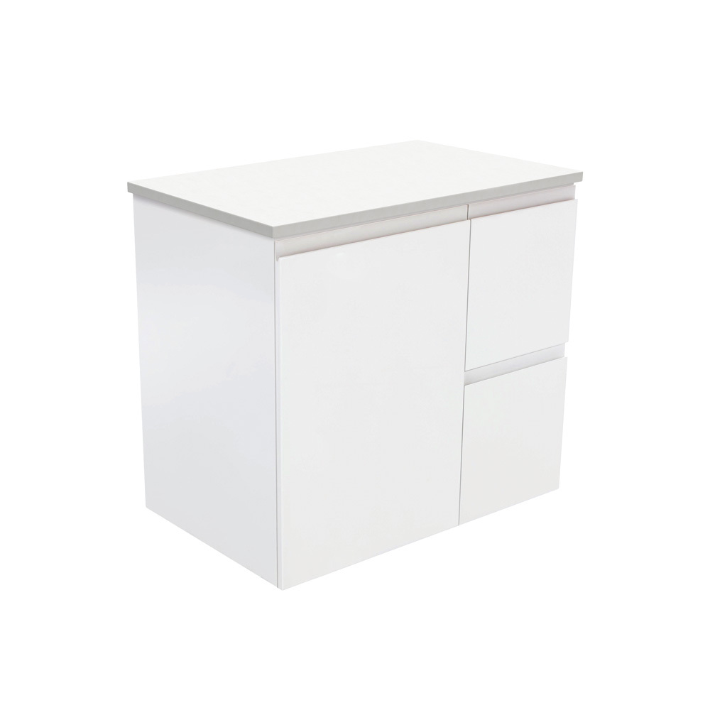 Fienza Bathroom Vanity 750 Cabinet Wall Hung Cupboard Fingerpull Satin White 75ZR
